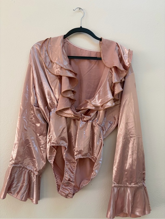 Lacemade Tops - Lacemade Satin Ruffle Bodysuit